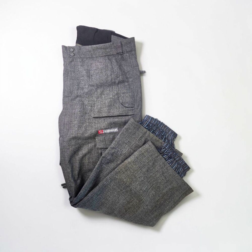 SIMS Snowboarding Cargo Pants Gray Tweed Adjustable Waist Lined Men's Size L Y2K
